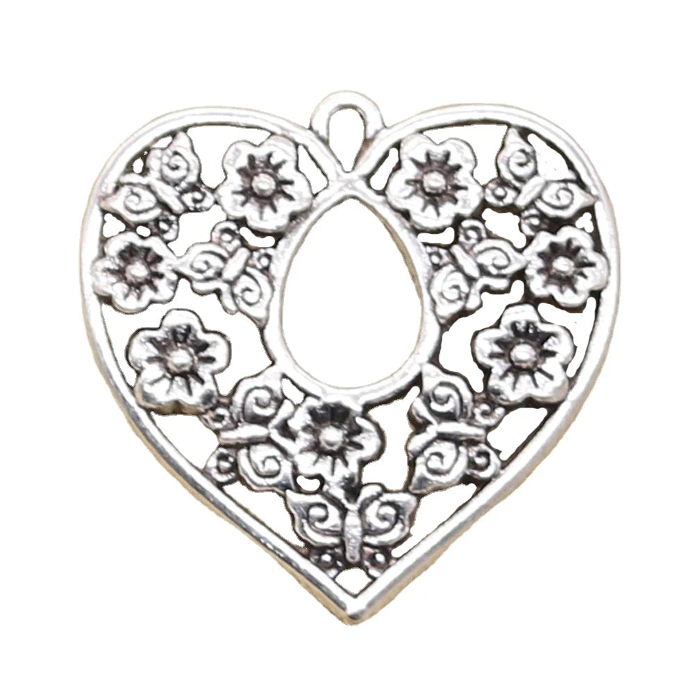 Charms Heart Flower 30x30mm Tibetan Silver Color Pendants Antique Jewelry Making DIY Handmade Craft