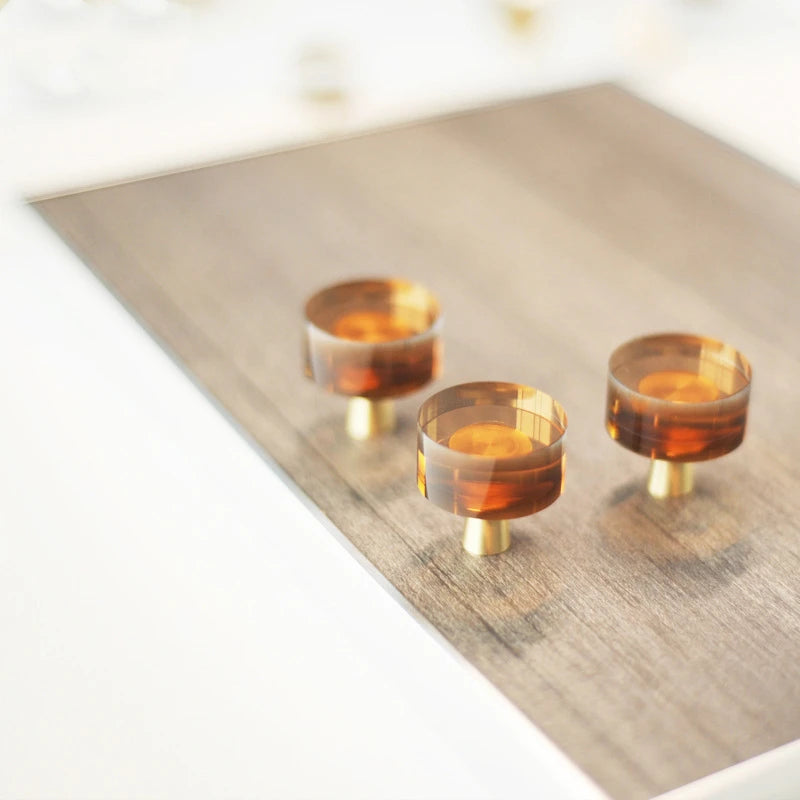 JAYA High-end Brass and Crystal Glass  Knob Double Color Round Drawer Knob Handle