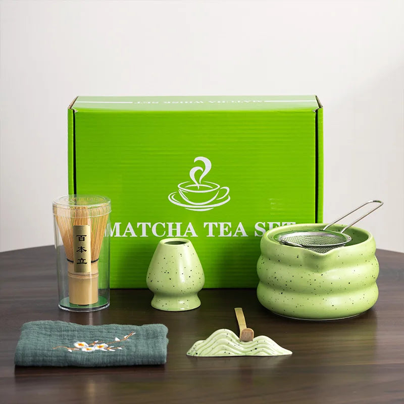 2024 OEM Japanese Matcha Tools Cute Matcha Whisk Gift Box Spoon Tea Accessories Ceramics Tea Bowl Tea Towel Kit Set