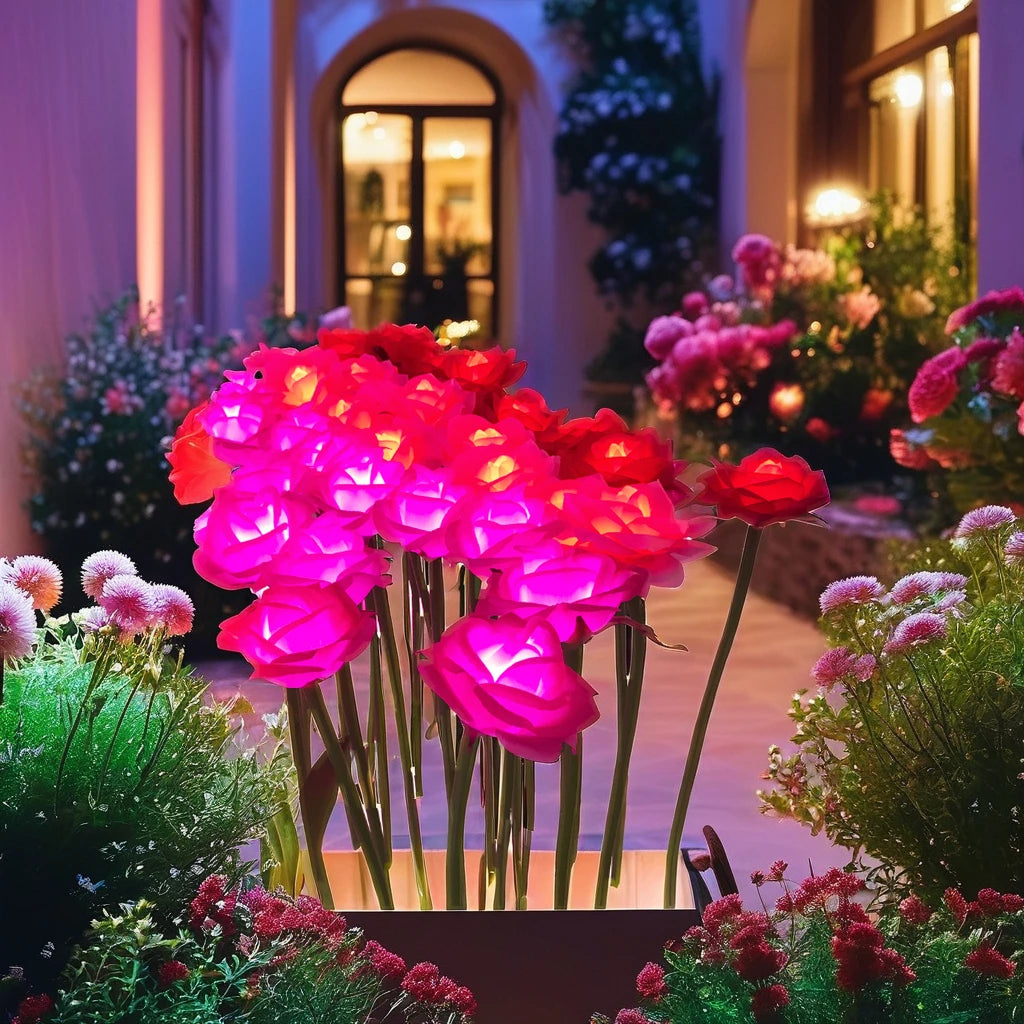 Valentines Day Garden Lighting Christmas Decorations Wedding Backdrops Rose Artificial Flower with Led Light for showcase Shops