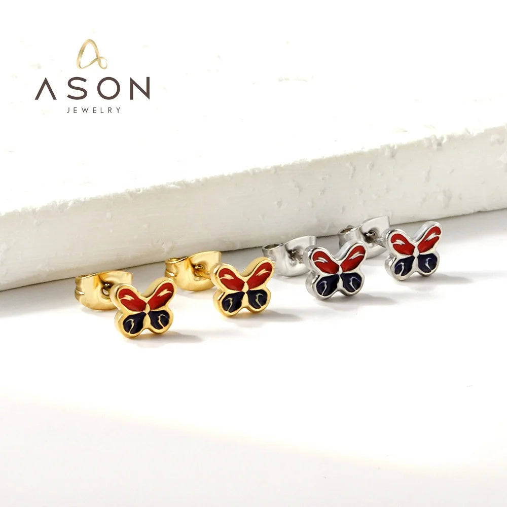 Ason New Trend Design Hyposensitivity Stainless Steel Jewelry 18K Gold Plating Earrings Cute Multicolour Butterfly Stud Earrings