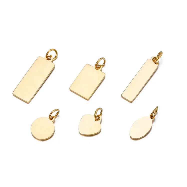 G797 Vintage Accessories Custom Logo Blanks Charm Jewelry Oval Tags Stainless Steel 14K Gold Pendant Charms for Necklace Making