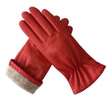 Sample Support Custom Logo Wool Lining Fashion Gloves Winter Warm Lambskin Leather Gloves Mittens for Women Men Red for Outdoor