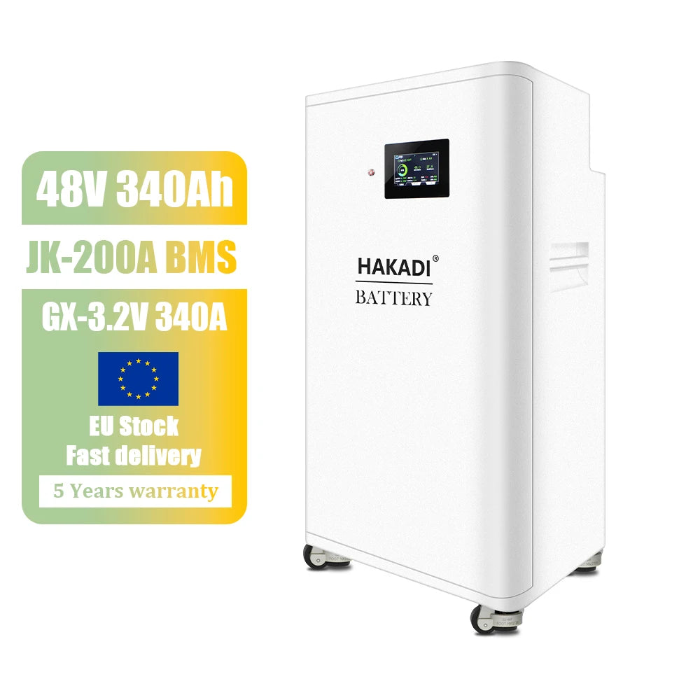 EU Stock Fast Delivery HAKADI 48V 340Ah Lifepo4 Rechargeable Battery Pack Movable for Solar System Home Appliance