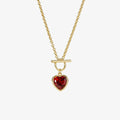 HOVANCI 18K Gold Plated OT Clasp Chain Jewelry Big CZ Ruby Glass Diamond Garnet Stone Red Heart OT Necklace