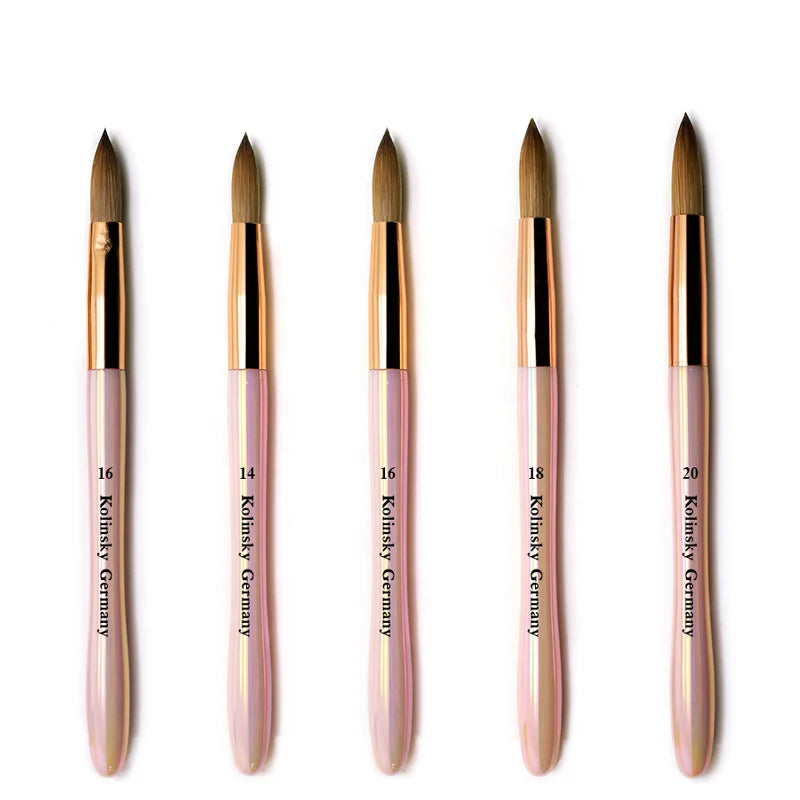 Custom Private Logo Pink Acrylic Handle 100% Pure Kolinsky Acrylic Brush Flat Head 3D Brush Crystal Manicure Professional Nail