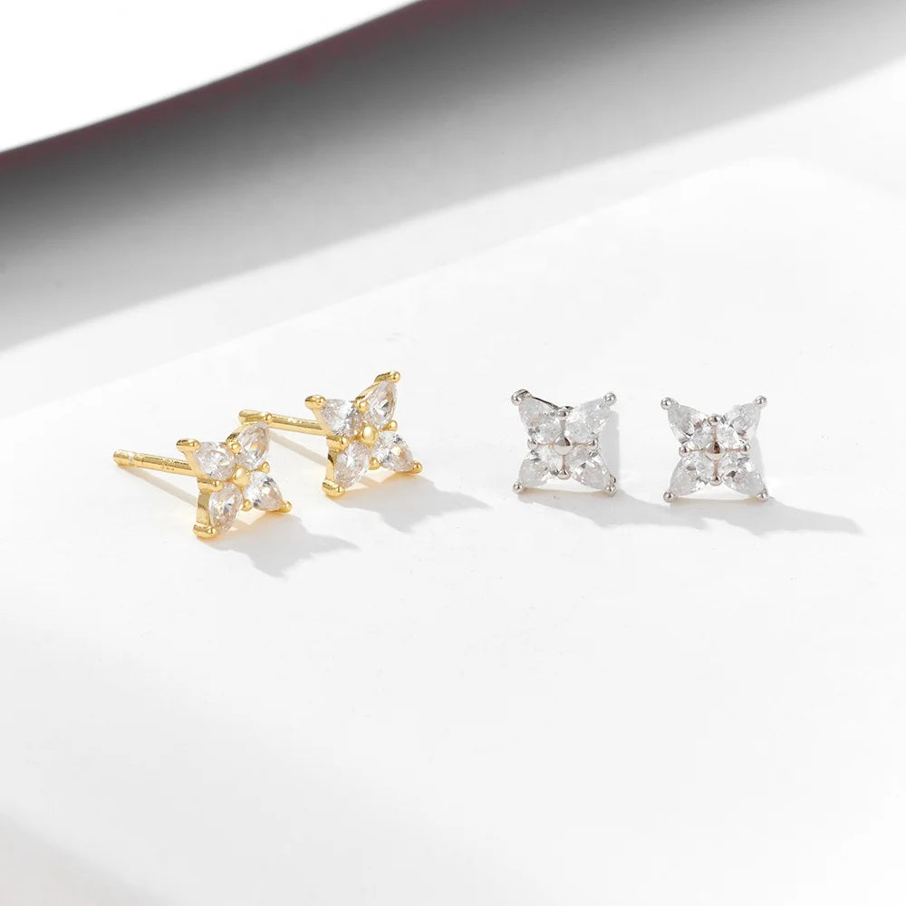 Peishang Delicate Mini Flower Piercing Stud 925 Sterling Silver 14k Gold Plated Cubic Zirconia Earrings