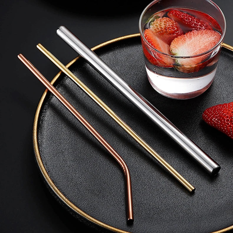 Eco Friendly Sustainable Reusable Metal Straw Drinking 6mm 12mm Black Straws Set with Cleaning Brush