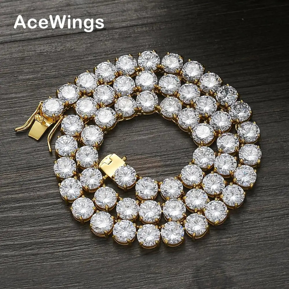 BC207  8mm 18" 20" 22" Brass Setting CZ Tennis Chain Necklace Gold/Silver Color Iced Out  Cubic Zircon Bling Bling