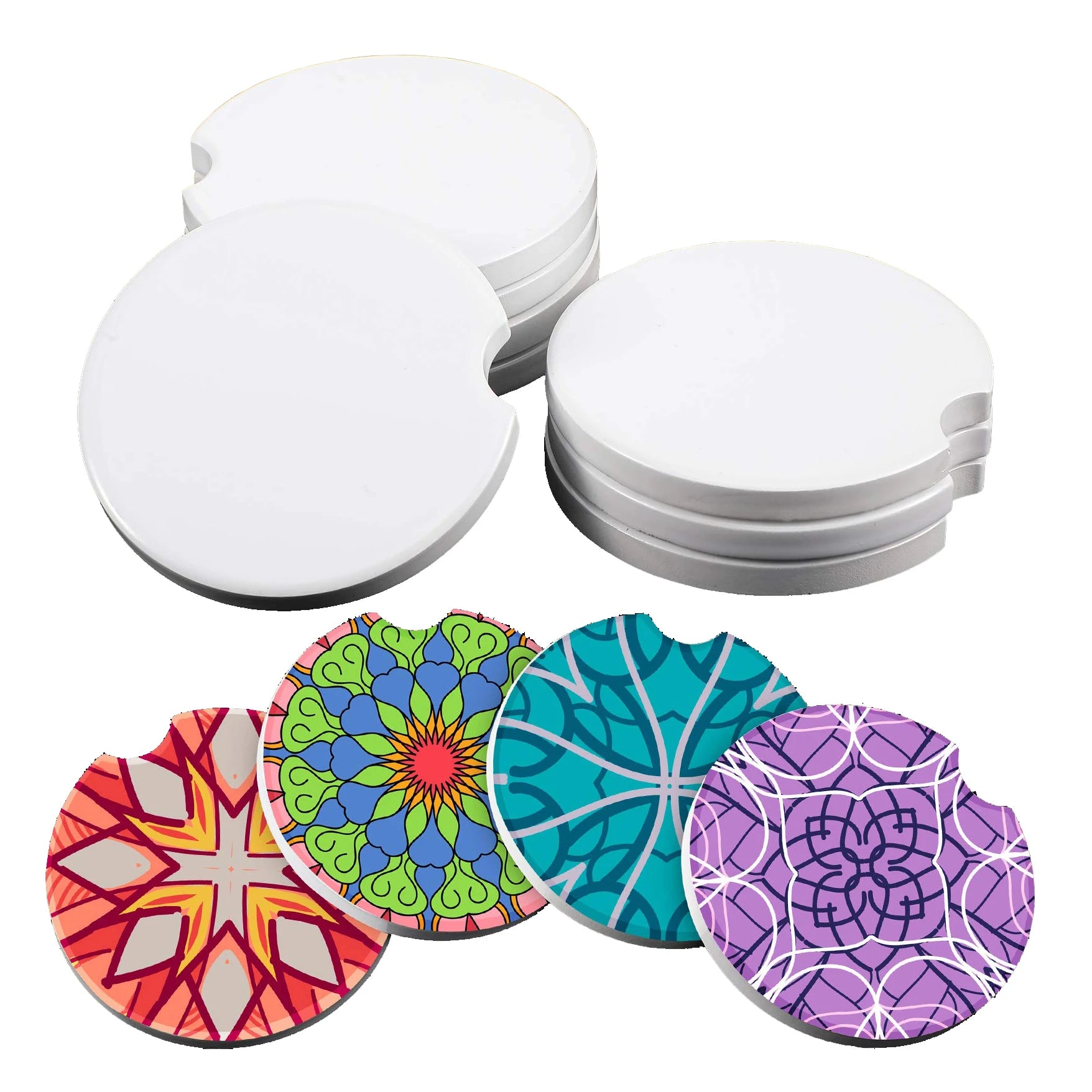 Sublimation Ceramic coaster Sublimation Car Cup Holder Blank With Finger Notch Car Cup Holder Ceramic Stone for DIY