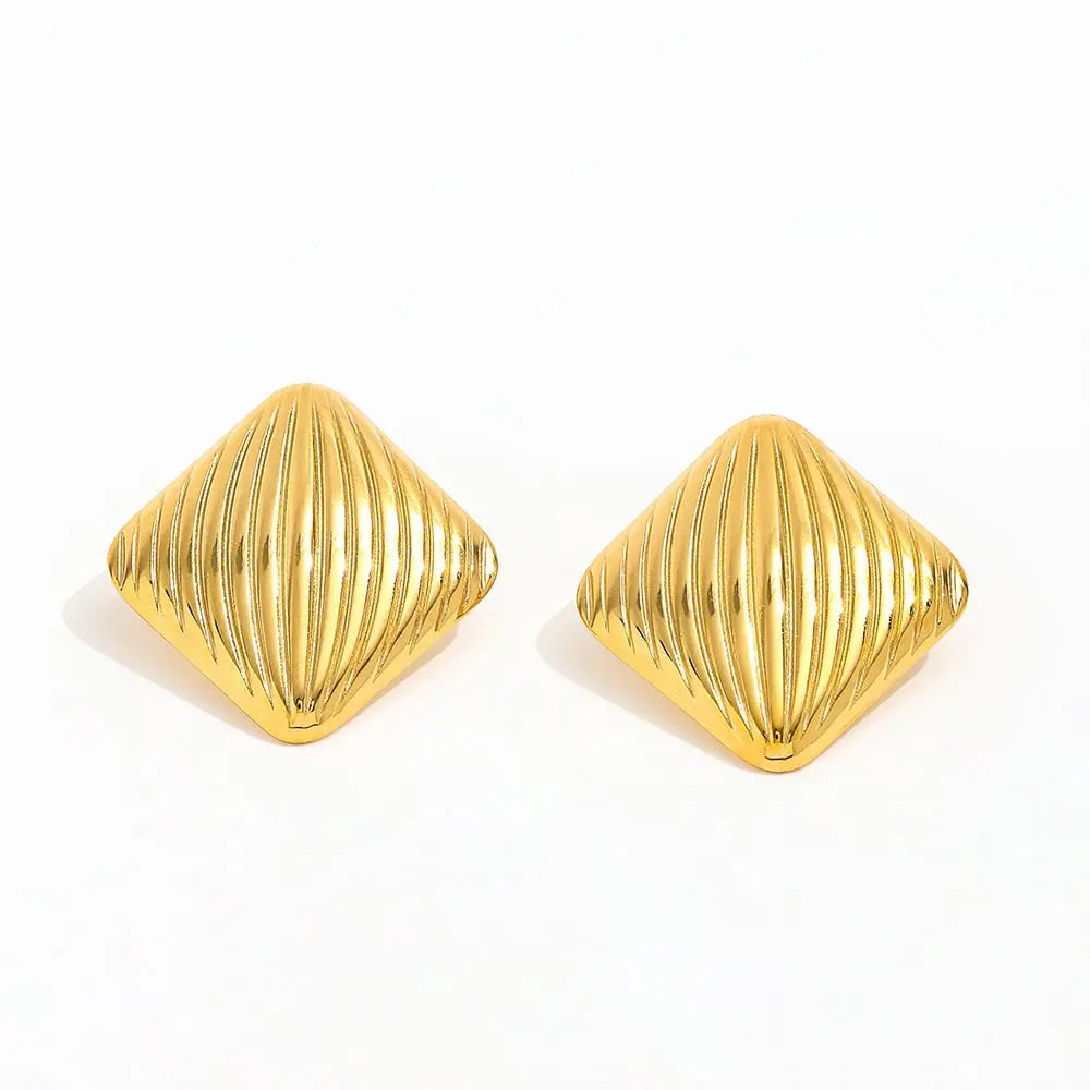 Joolim 18k PVD Gold Plated Large Chunky Twill Line Square Stud Stainless Steel Earrings Vintage Trendy Jewelry for Anniversary