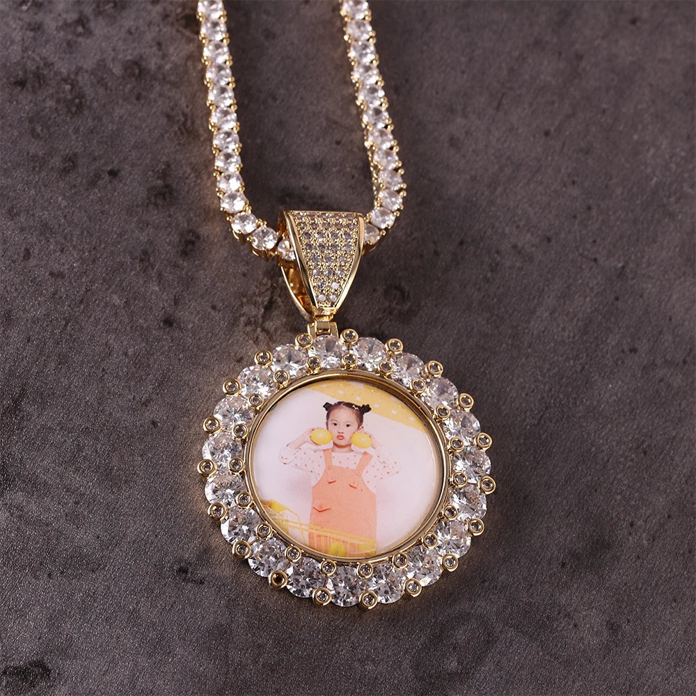 Hip Hop Family Personalized Photo Pendant with Zircon DIY Brand Same Creative Photo Necklace