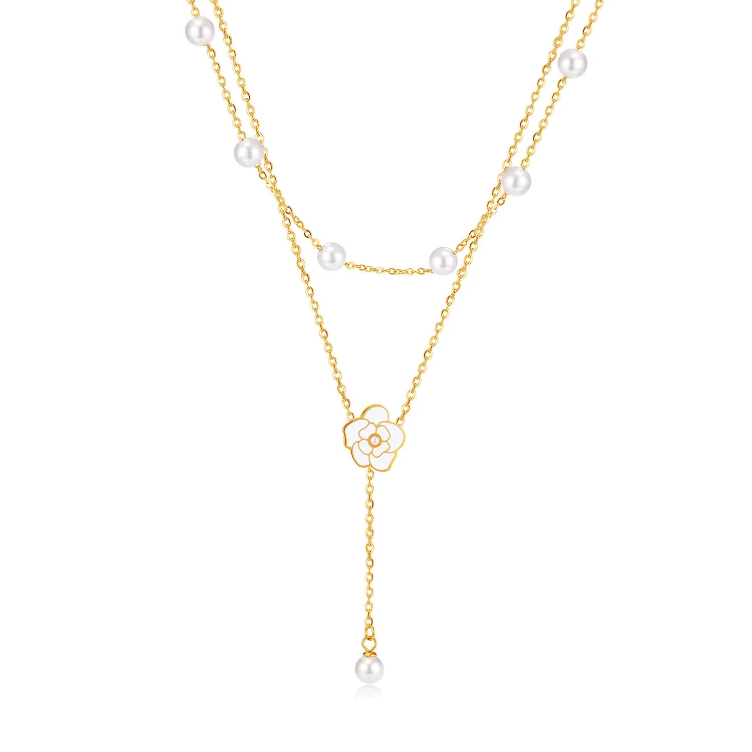 New Fashion Unique Design Elegant Exquisite Double Tassel Pearl Camellia Necklace Women Jewelry Party Premium Gift Wholesale