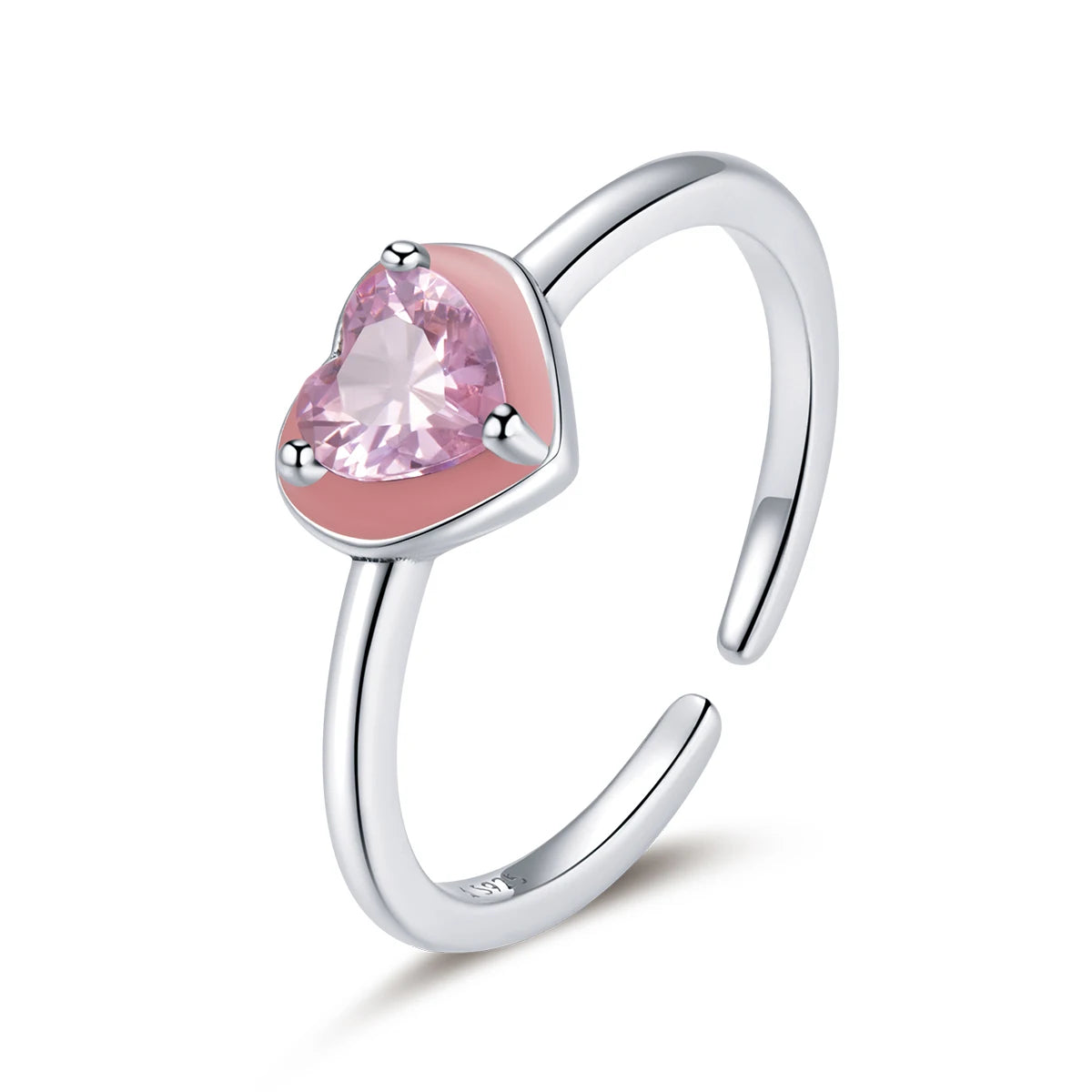 Heart Sunny Open Ring 100% 925 Sterling Silver Adjustable Pink Love Finger Ring for Girl Fashion Party Jewelry SCR717