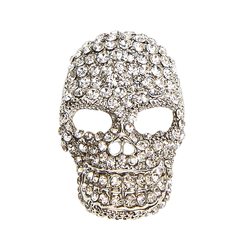 Statement Silver Plated Skull Brooches Crystal Rhinestone Hollow Skull Head Men Brooch Pin for Suit