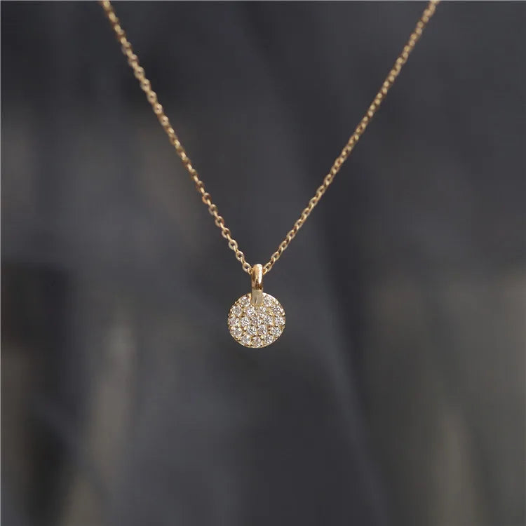 Mini Fine Disc Pendant Jewelry 925 Sterling Silver CZ Diamond Round Disc Pendant Necklace for Women Girls