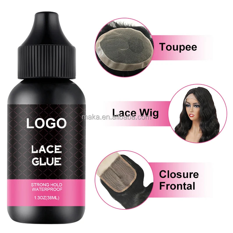 Black Bottle Lace Wig Glue Invisible Easy to Dry Waterproof Lace Adhesive for Wigs