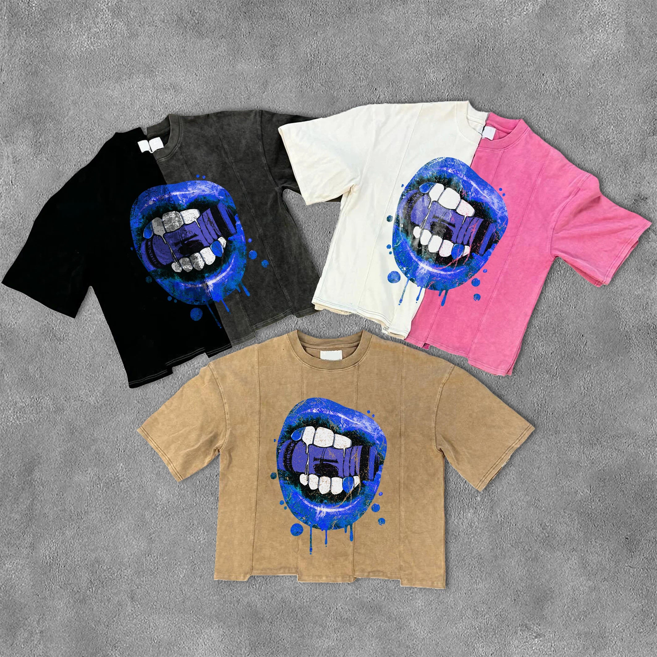 Custom Screen Printing Black T-shirt Man Oversized Paneled Acid Wash Vintage Cut and Sew t Shirt for Men