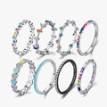 QS637 Sterling Silver Rainbow Stacking Ring Set Heart Diamond Engagement Wedding Ring