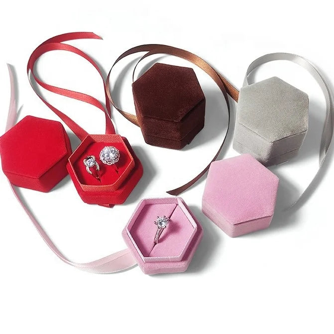 Hot Selling Style Small Cute Flannel Hexagonal Packing Box Earrings Ring Necklace Jewelry Box