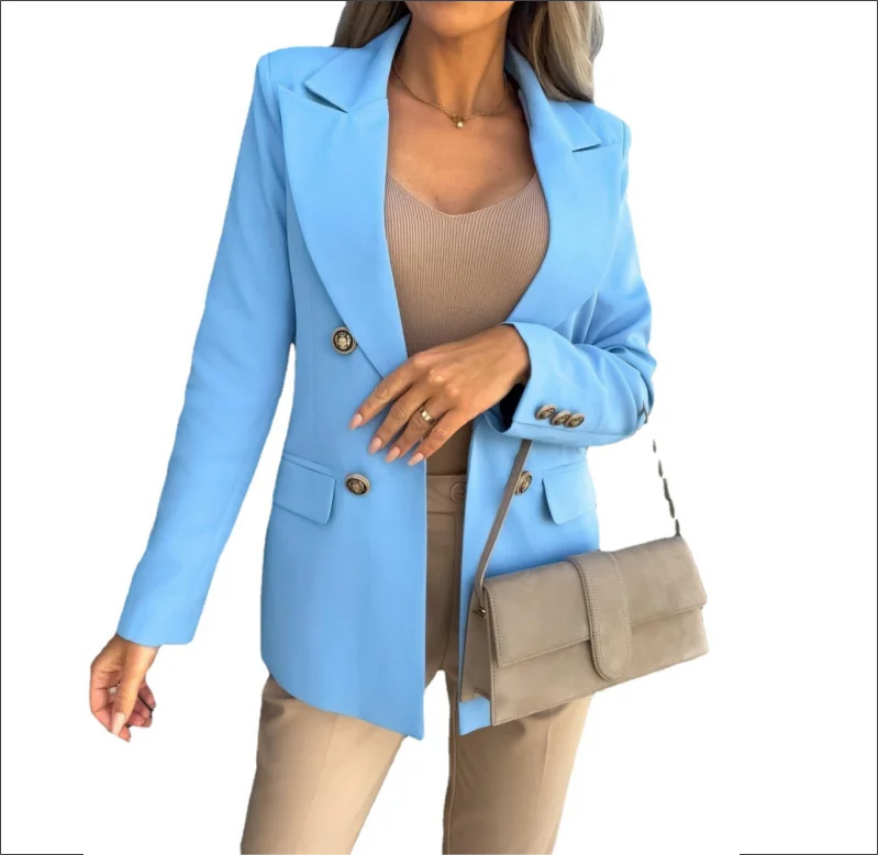 S-XXL New Autumn Women's Long Sleeve Top Suit Slim Fitting Double Breasted Fashionable Suit Jacket blazer