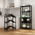 Multifunctional Folding Rack Kitchen Household Items Kitchen Metal Storage Rack Foldable Carbon Steel Tray Rack With Wheels