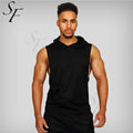 Custom Men's Sleeveless Tank Top Plus Size Loose Casual Fitness with Button Decoration Hooded Trend Top