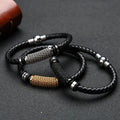Wholesale Handmade Stainless Steel Charms Bracelet Leather Braided Woven Bracelet for Men