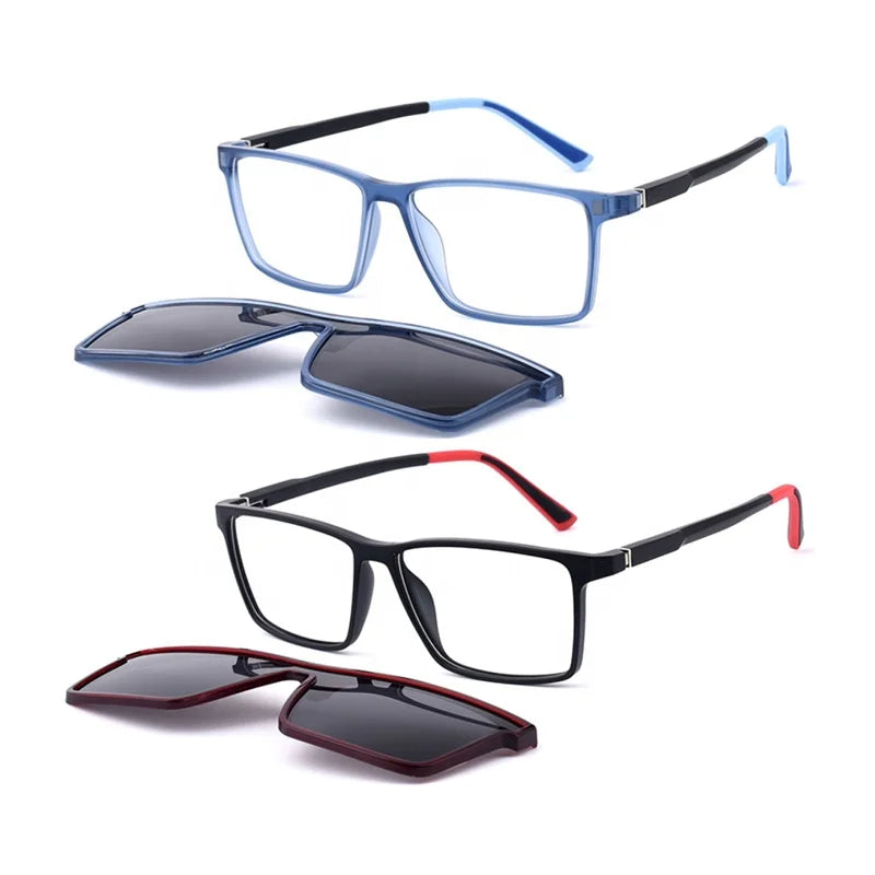 Wholesale TR90 Blue Slim Sunglasses for Kids Polarized Lenses Bendable TR90 Square Clip Optimal Reading 2 Exchangable Diamond