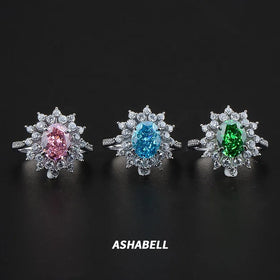 S925 Sterling Silver Ice Cut ZIRCON Pink Green Red Diamond Flower Ring for Women Ring