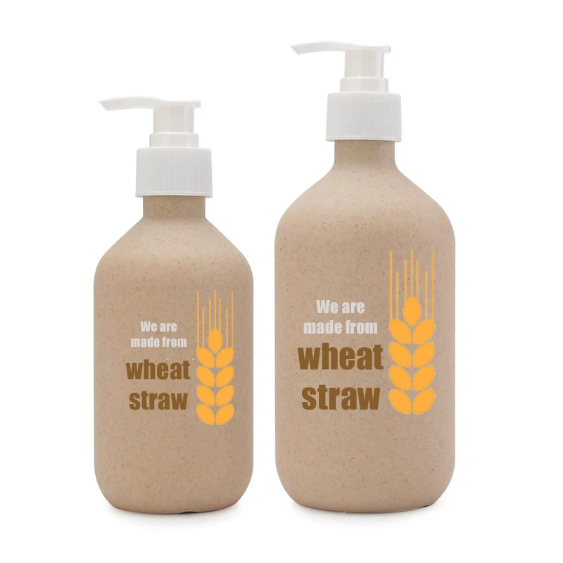 Eco-friendly Biodegradable Wheat Straw+PE Plastic Bottles 30ml 500ml Shampoo & Cosmetic Containers with Pump Cap Round Jar