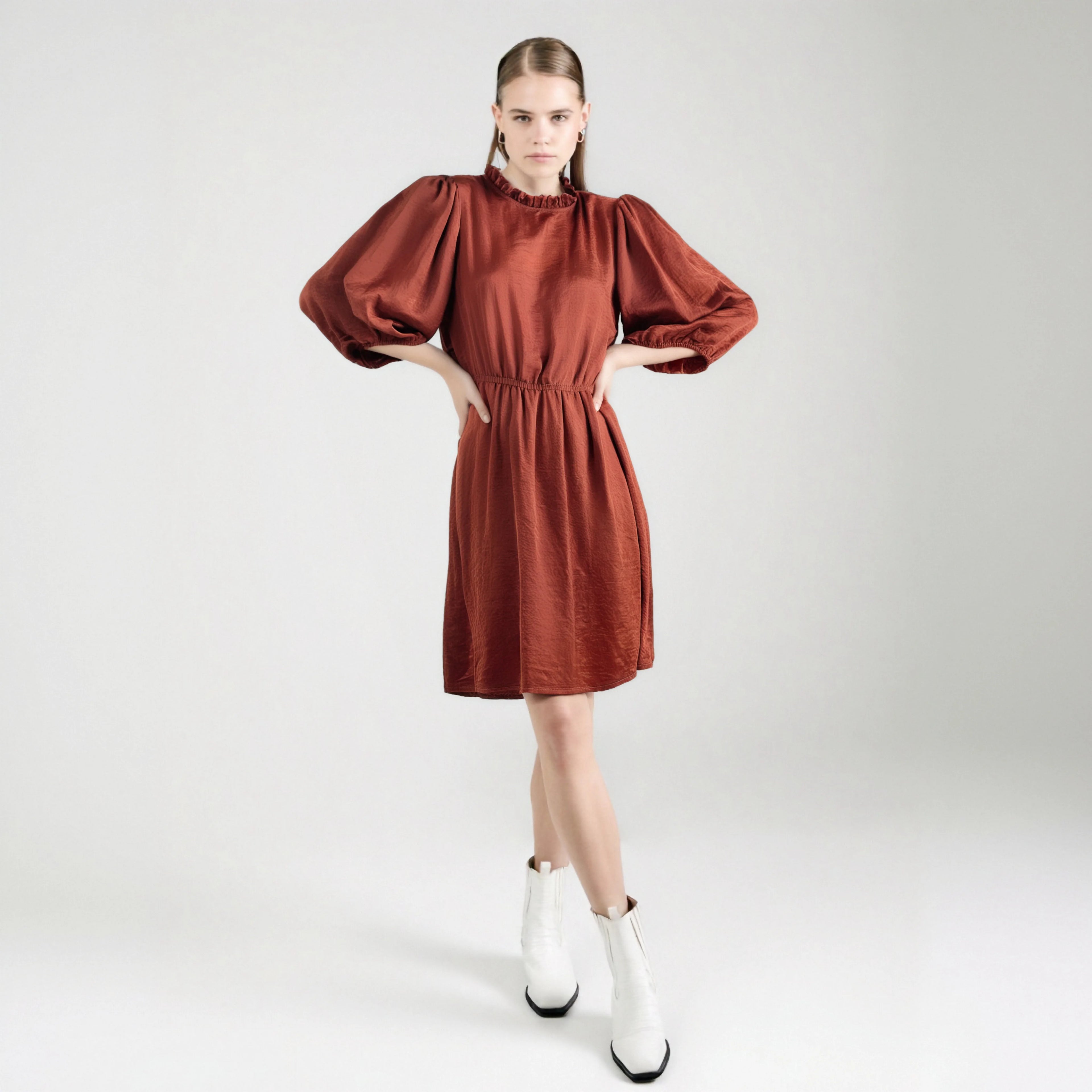 Long Sleeve Midi A-Line One Piece Ladies Dresses Elegant Woman Clothes Dress