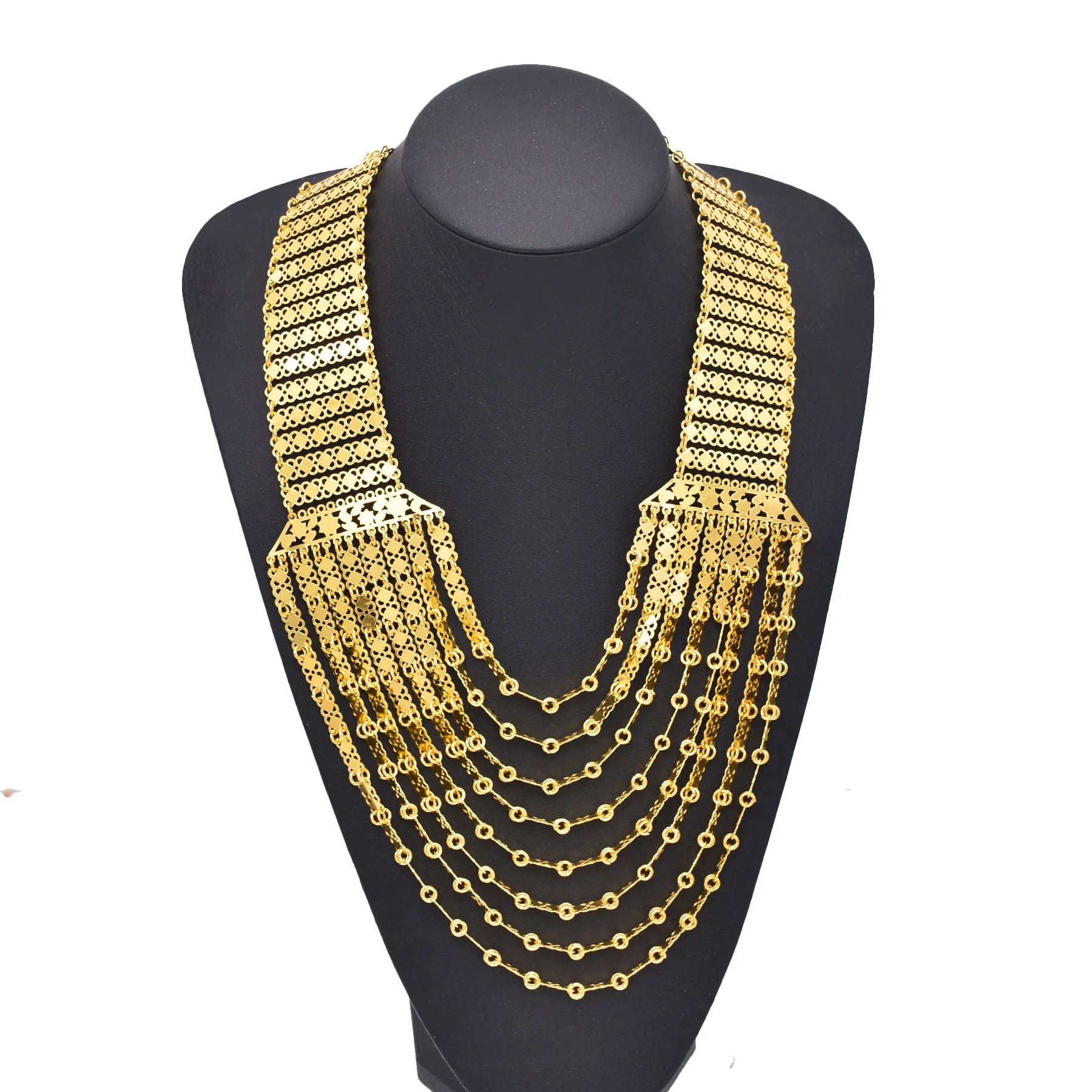 Baroque Middle Eastern Style Luxury Layer Gold Plated Statement Choker Necklace