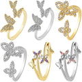 Delicate Butterfly Adjustable Open Ring Shiny Rhinestone Crystal Multiple Butterfly Engagement Ring for Women