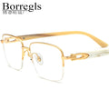 Borregls Buffalo Horn Glasses Men Luxury Designer Square Buffs Eyeglasses Frame Women Half-Rim Semi-Rimless Optical Eyewear 0035