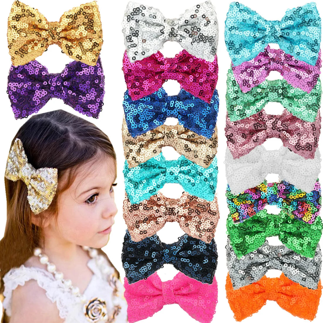 3inch Luxury Wholesale Glitter Handmade Hair Clips Women Girls Kids Sequins Kids Hair Bows Hair Clips Barrettes Accessories