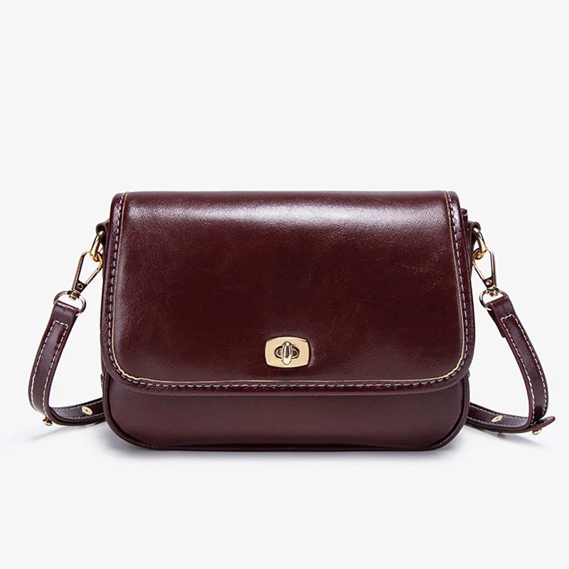 Trendy Retro Handbags Adjustable Long Strap Crossbody Bag Simple PU Leather Flap Women's Metal Lock Shoulder Bag
