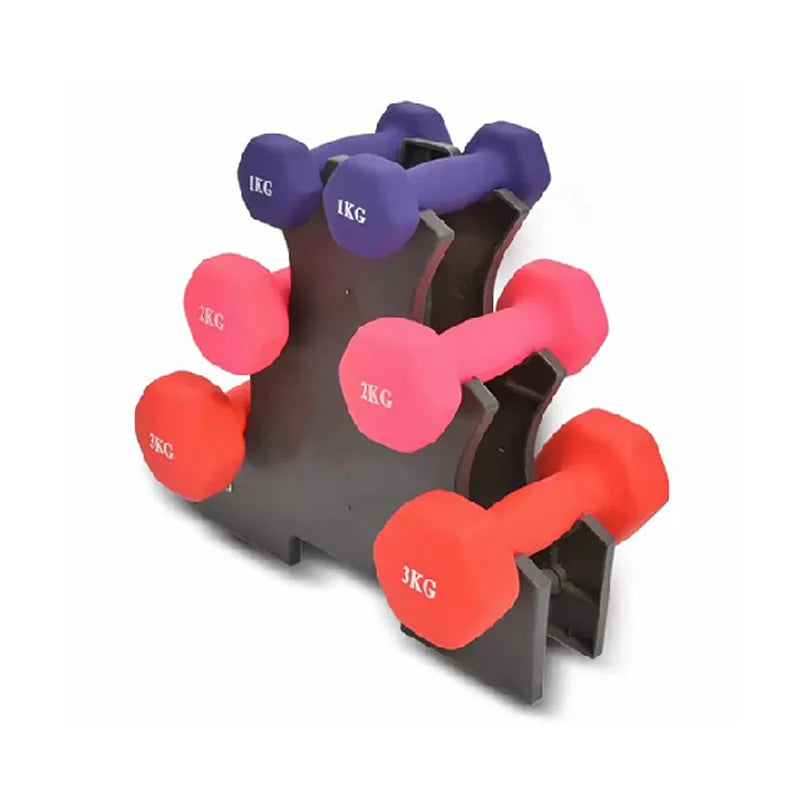 Gym Exercise Multi Weight Colorful Neoprene Hex Dumbbell Set With Rack MegaBDM