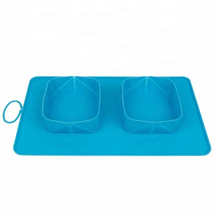 Food Grade  Design Travel Pet Bowl Foldable Collapsible Double Dog Bowl Easliy Pack in Packbag