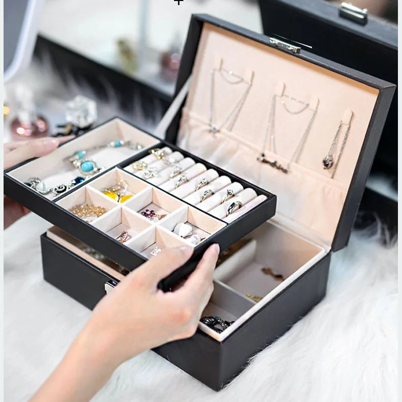 A1 Jewelry Storage Box Large Capacity With Lock Double Layer Jewelry Ring Earrings Necklace Bracelet Jewelry Box Wooden Gift Box