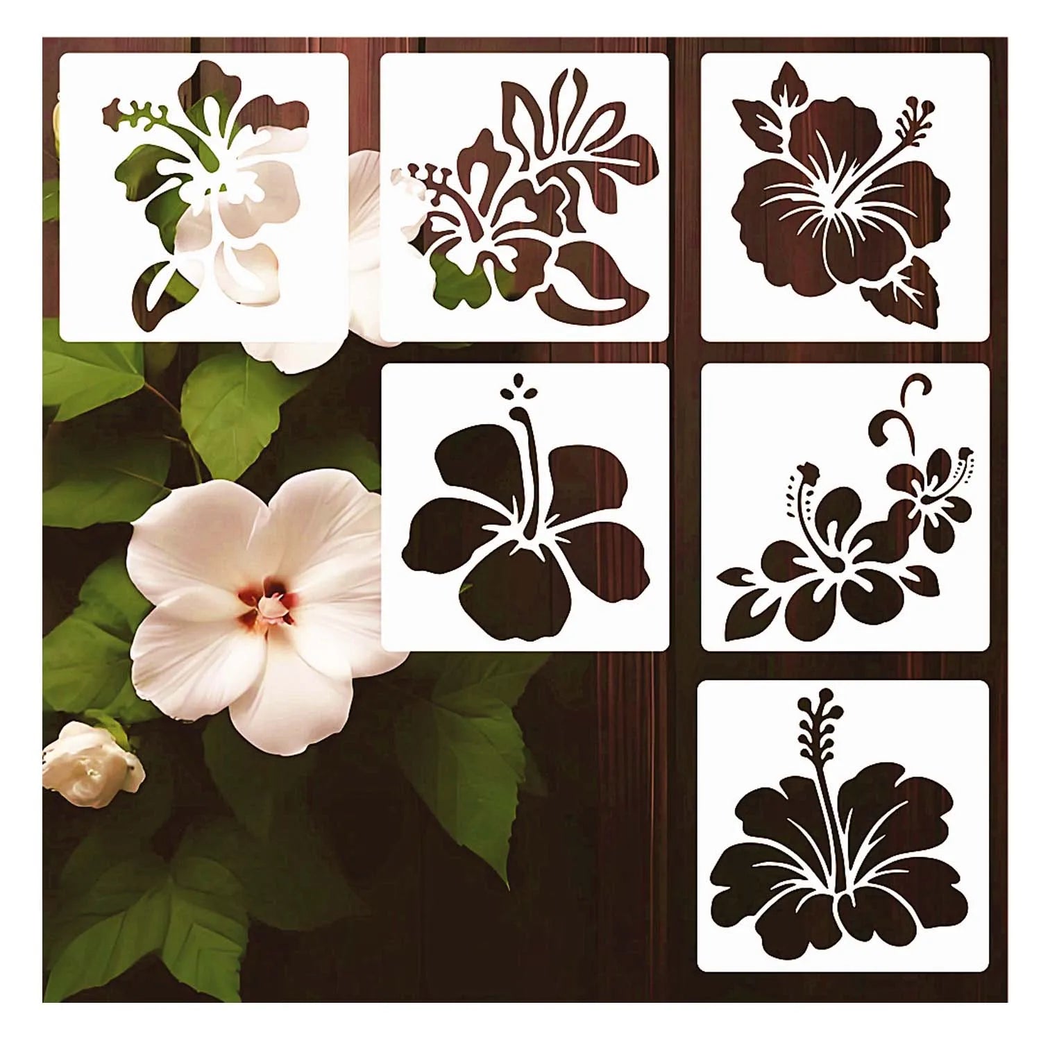 6pcs Large 12 X 12 Inch Hibiscus Stencils Tropical Flower Drawing Templates Nature Floral Painting Stencils