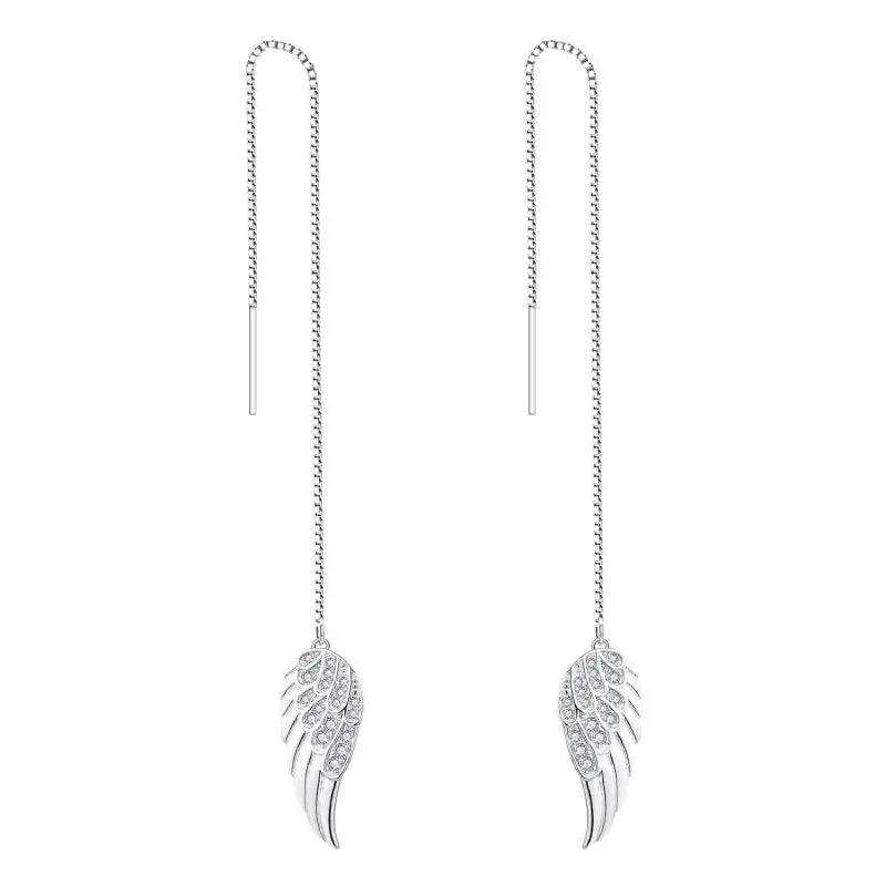 Wing Pendant Threader Earring Long Box Chain Thread Through Earrings Wholesale Simple New 925 Sterling Silver Eardrop Woman Gift