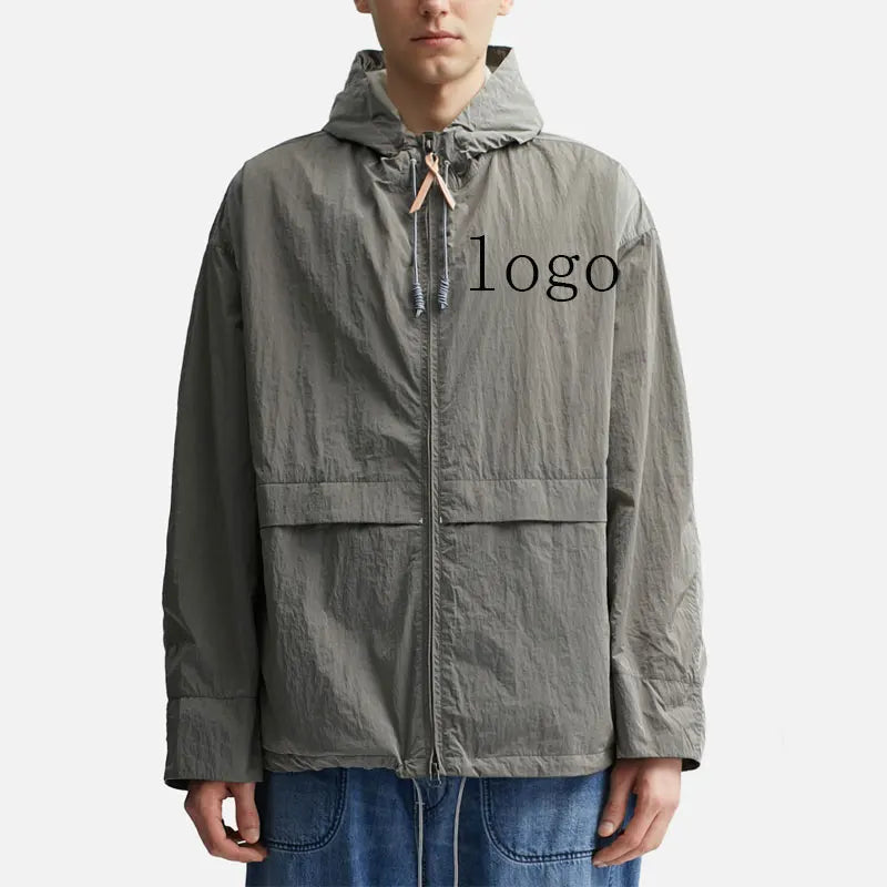 Hot Sale Custom Logo Nylon Casual Training Jacket Outfits Zip up Windbreaker Jacket for Men