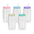 Wholesale Customized Logo 16oz  Sublimation Clear Glass Jar Juice Mug Tumbler with Straw Colorful Plastic Lids