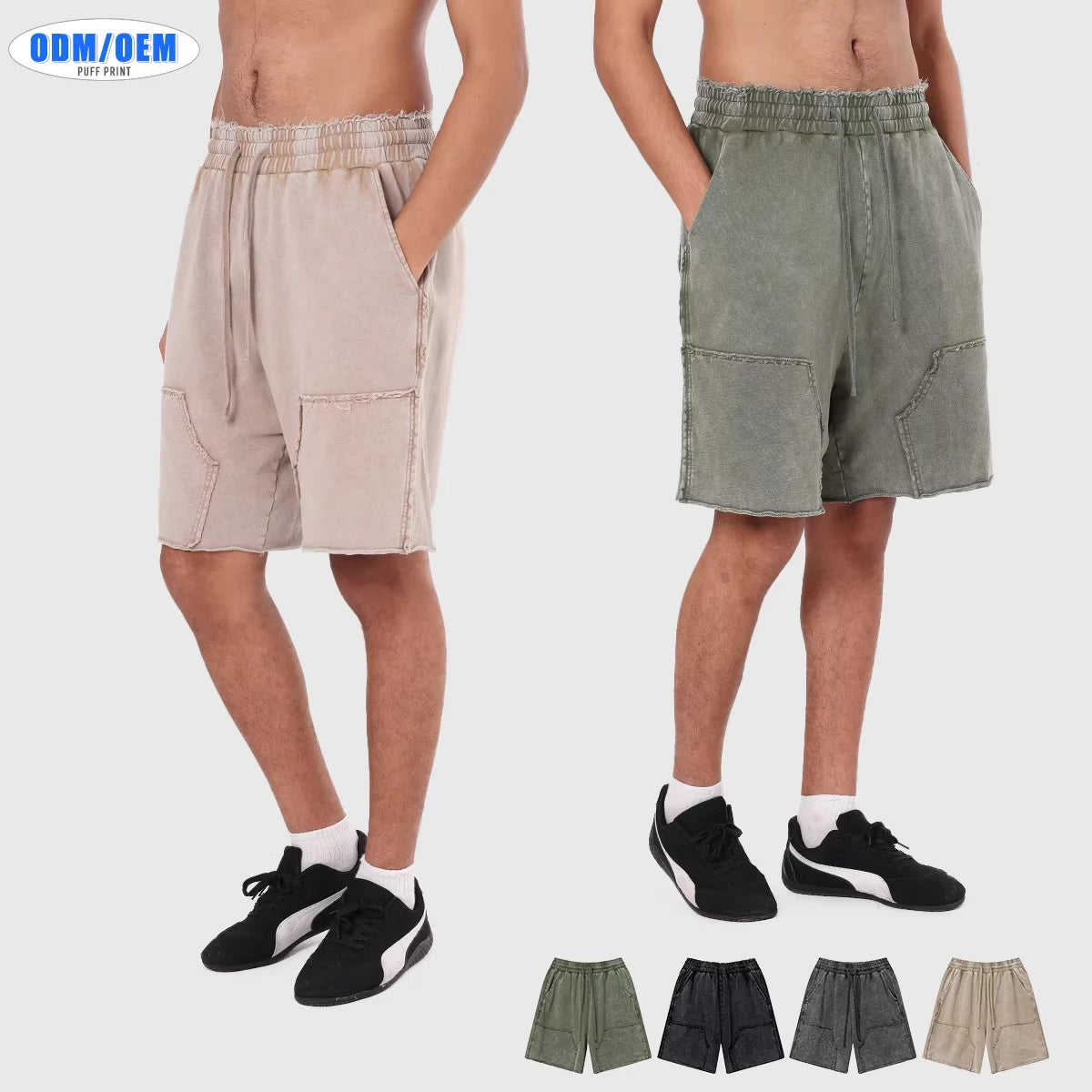 Summer Street Style Short Pants Active Wear Blank Jogging Vintage Distressed Acid Washed Sports Shorts for Men