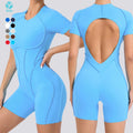2025 Sports Women's Jumpsuit with Sleek Shorts Catsuit Design Open Back Contoured Seams Breathable Sculpted Silhouette for Yoga