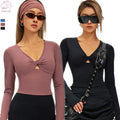 New Fashion Women's Long Sleeve Pilates Fitness Crop Top Breathable Yoga Stretch Tight Slim Fit Top With Chest Pad