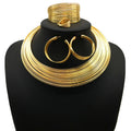 African Jewelry Set Trendy Alloy Wire Torques Necklaces with C Shape Earrings Open Ring Bracelet for Women Dress Bridal Jewelry