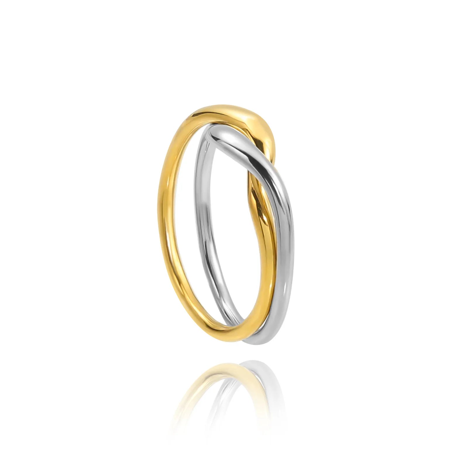 Stainless Steel 18k Gold Plated Two Tone Ring Personalized Simple Double Loop Interwoven Couple Pair Ring YF6252