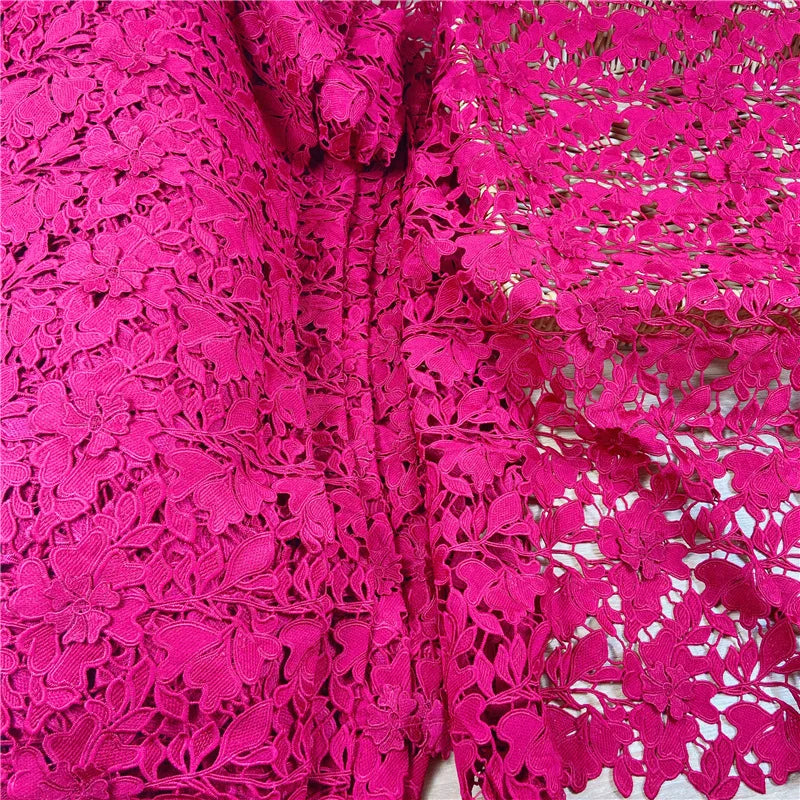 Fushia Guipure/Cord Lace Wedding Embroidery Lace Fabric
